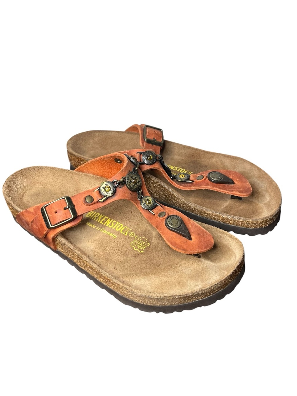 Birkenstock Orange Leather Thong Sandals